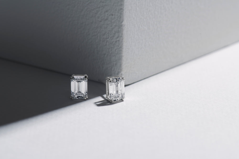 emerald cut diamond studs - 2ct